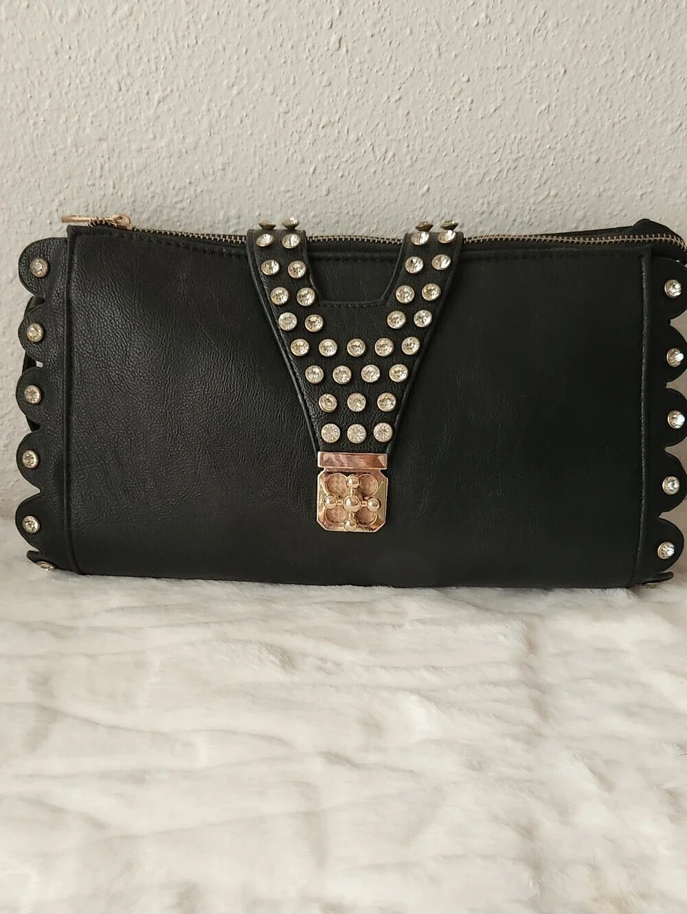 Black Studded Clutch with Gold Accent